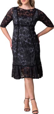 Kiyonna Hampton Lace Ruffle Hem Cocktail Dress