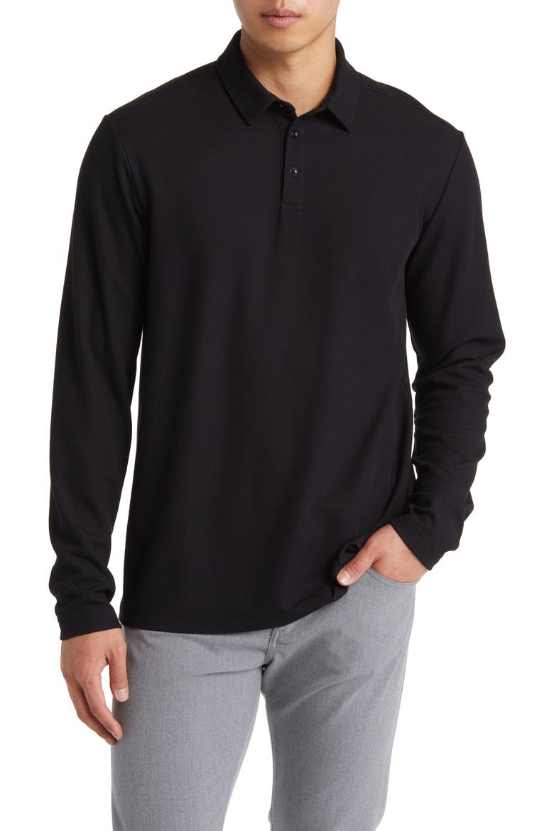 Texture Knit Long Sleeve Polo, Main, color, BLACK