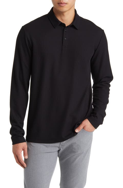 Texture Knit Long Sleeve Polo