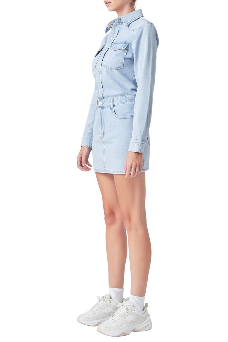 Long Sleeve Denim Mini Shirtdress, Alternate, color, BLUE