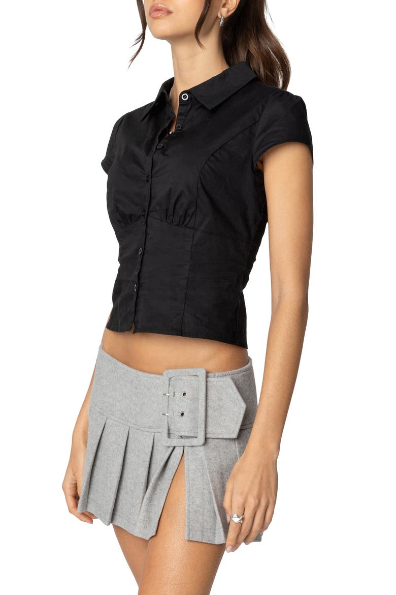 Massie Cap Sleeve Stretch Cotton Button-Up Shirt, Alternate, color, BLACK