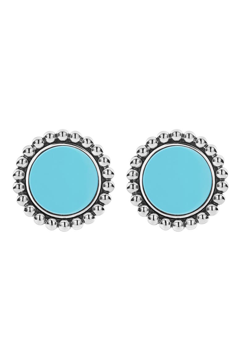 Maya Ceramic Button Earrings, Main, color, SILVER/ BLUE