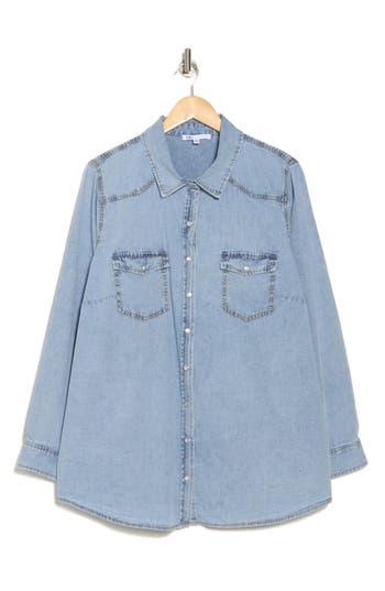 Dr2 By Daniel Rainn Western Long Sleeve Denim Shirt In Light Blue Wash