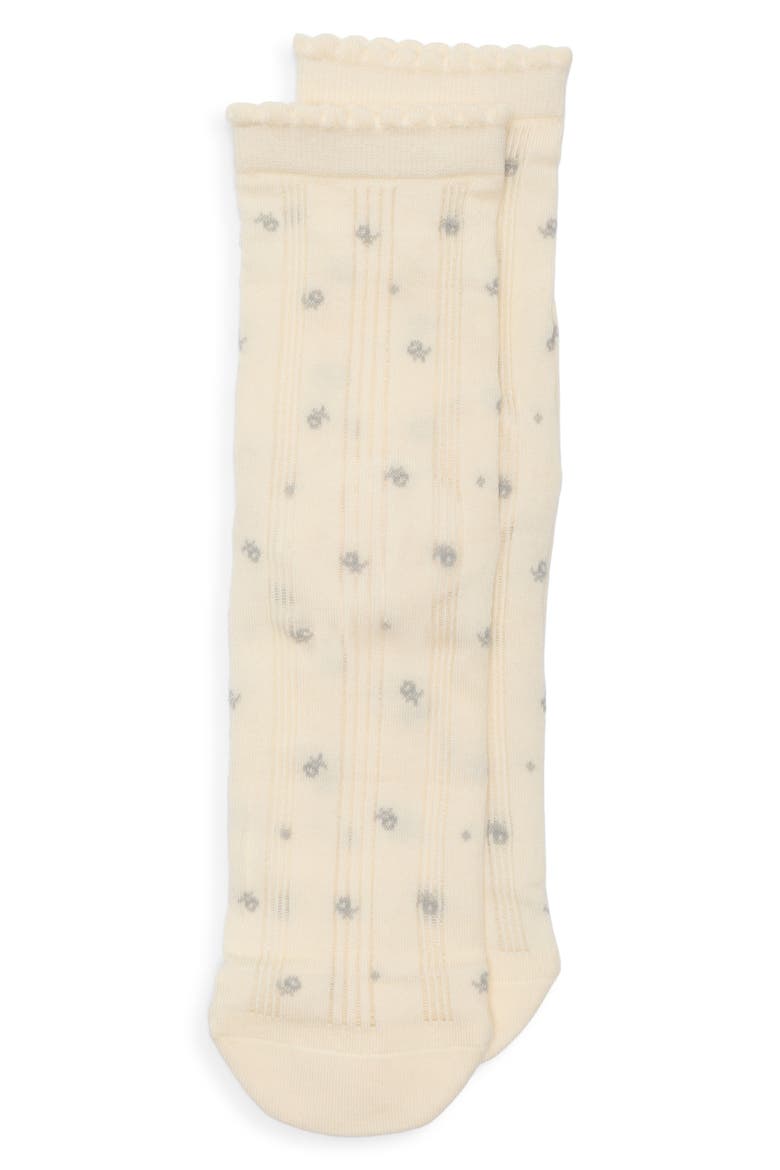 Lisa Floral Rib Crew Socks, Alternate, color, CREAM