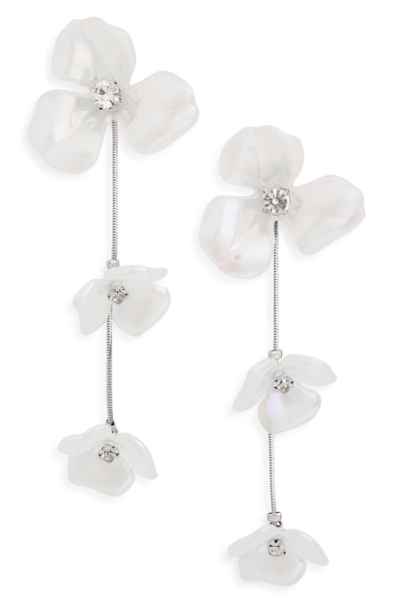NORDSTROM RACK Flower Chain Drop Earrings, Main, color, Clear- White- Silver