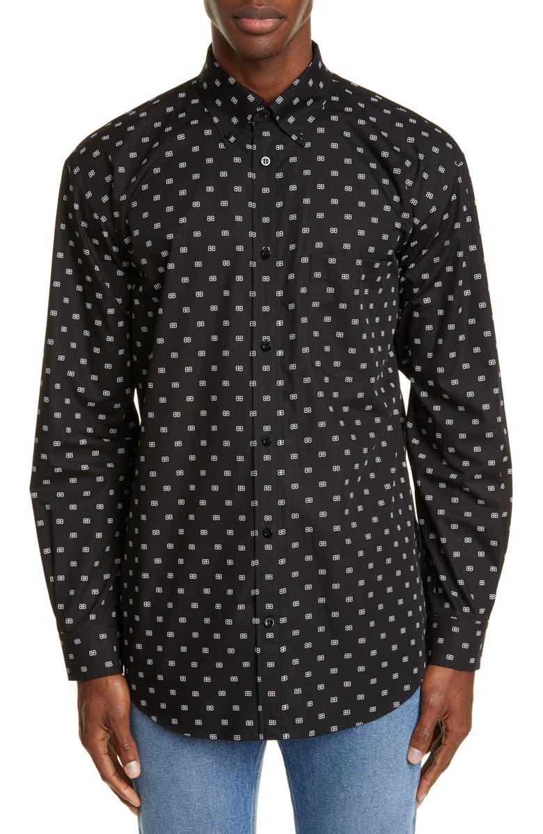 Balenciaga Logo Print Button-Down Shirt, Main, color,