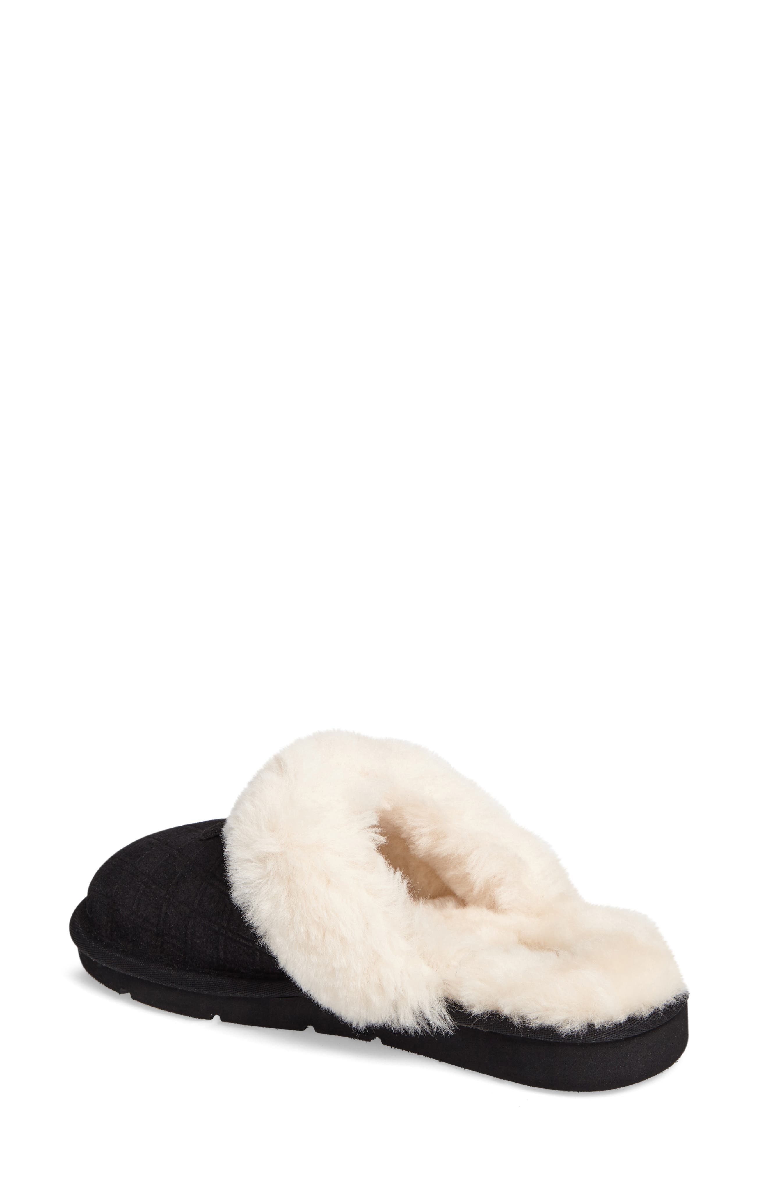 Cozy Genuine Shearling Slipper, Alternate, color, BLACK SUEDE