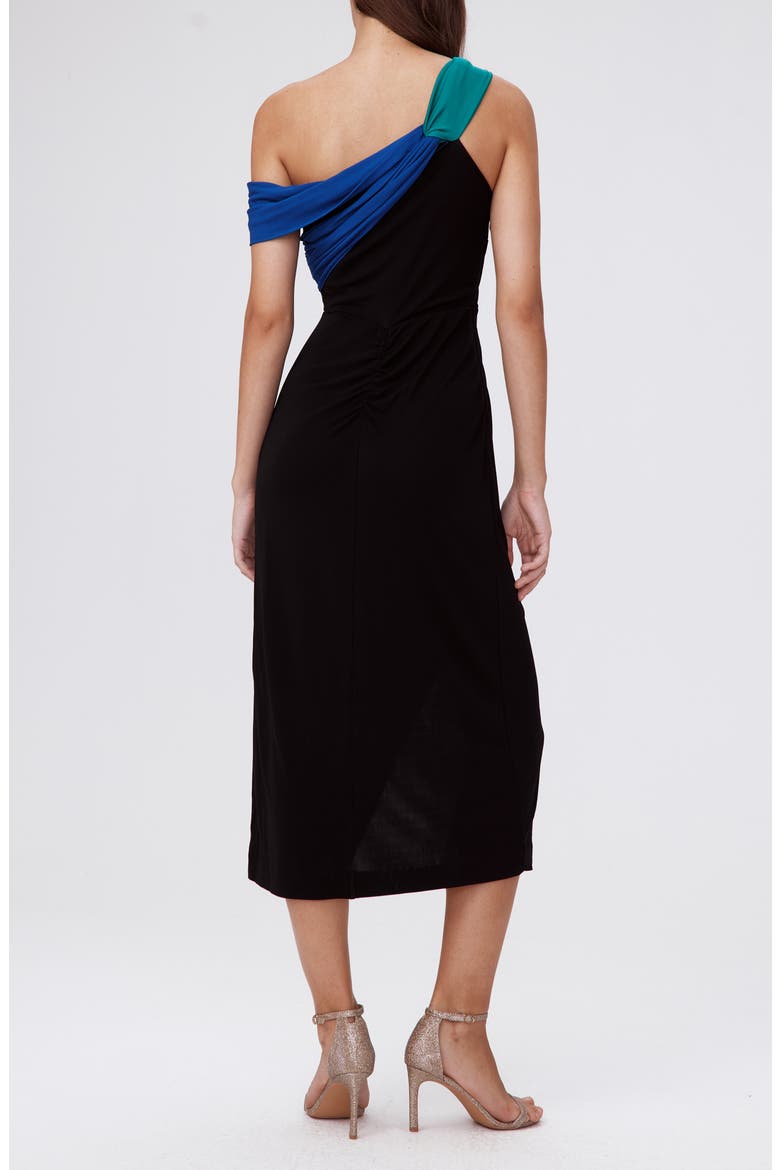 Terin Colorblock One-Shoulder Dress, Alternate, color, BLACK/ROYAL BLUE/EMERALD