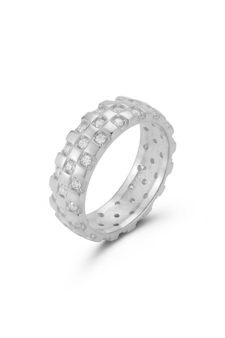 Cubic Zirconia Checkered Band Eternity Ring, Alternate, color, SILVER