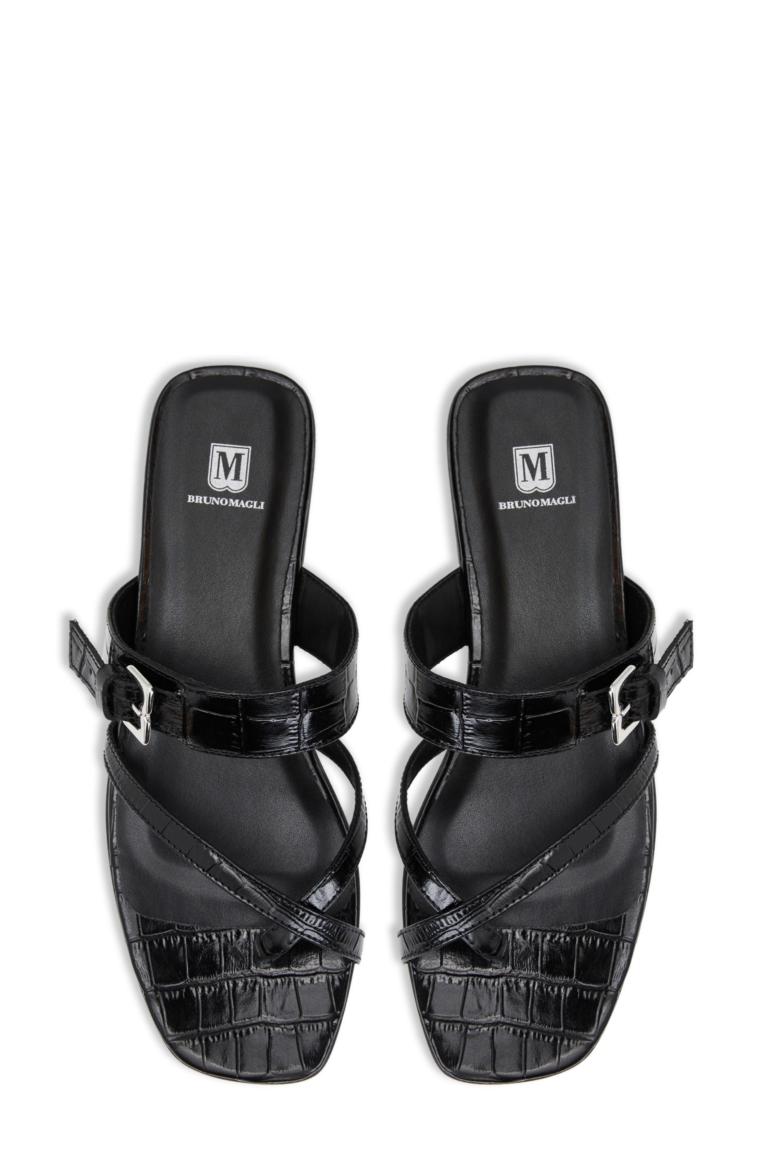 Bruno Magli Noela Croc Embossed Slide Sandal, Alternate, color, Black Croc