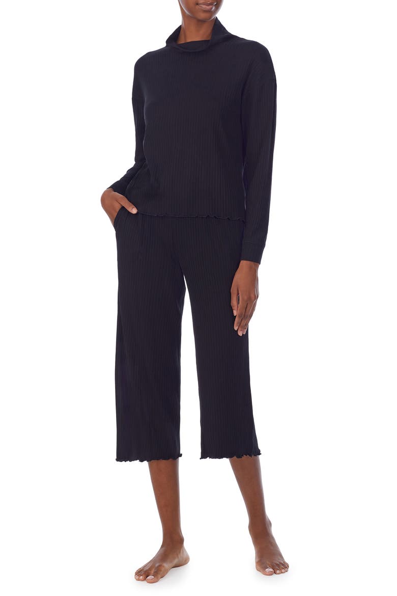 Rib Mock Neck Crop Pajamas, Main, color, BLACK