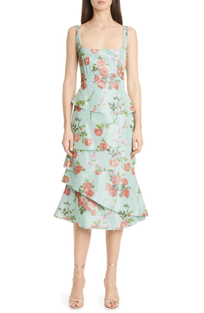 Brock Collection Floral Print Sleeveless Midi Dress, Main, color, 