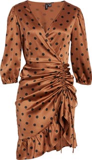 VERO MODA Essi Polka Dot Satin Faux Wrap Dress