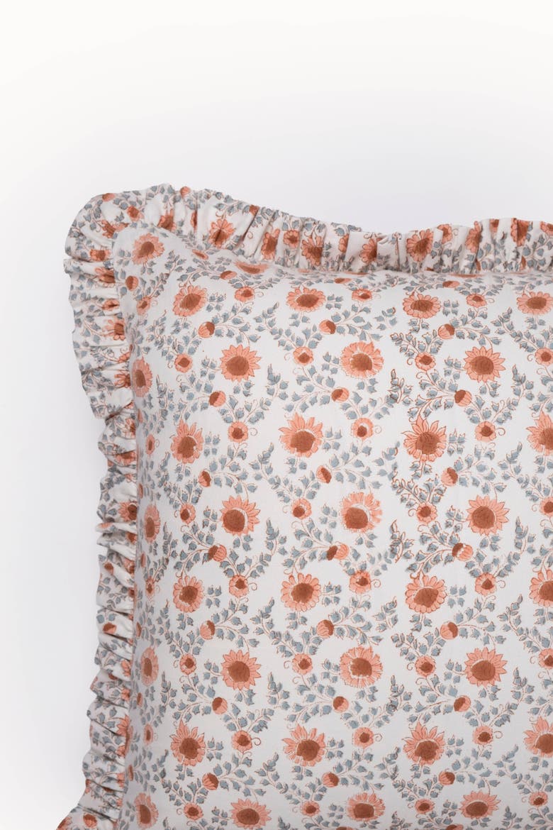 Ruffle Blockprint Pillow Cover, Alternate, color, Apricot & Sage