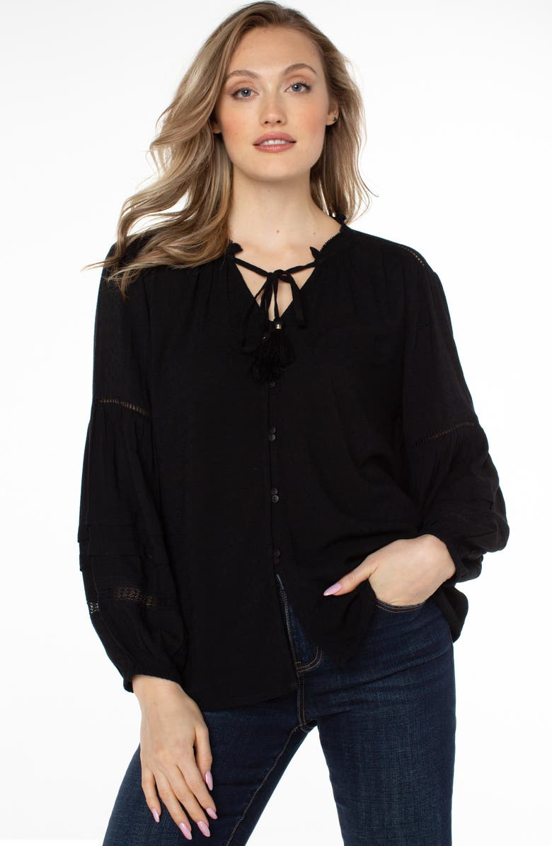 Liverpool Lace Inset Tie Neck Top, Alternate, color, 