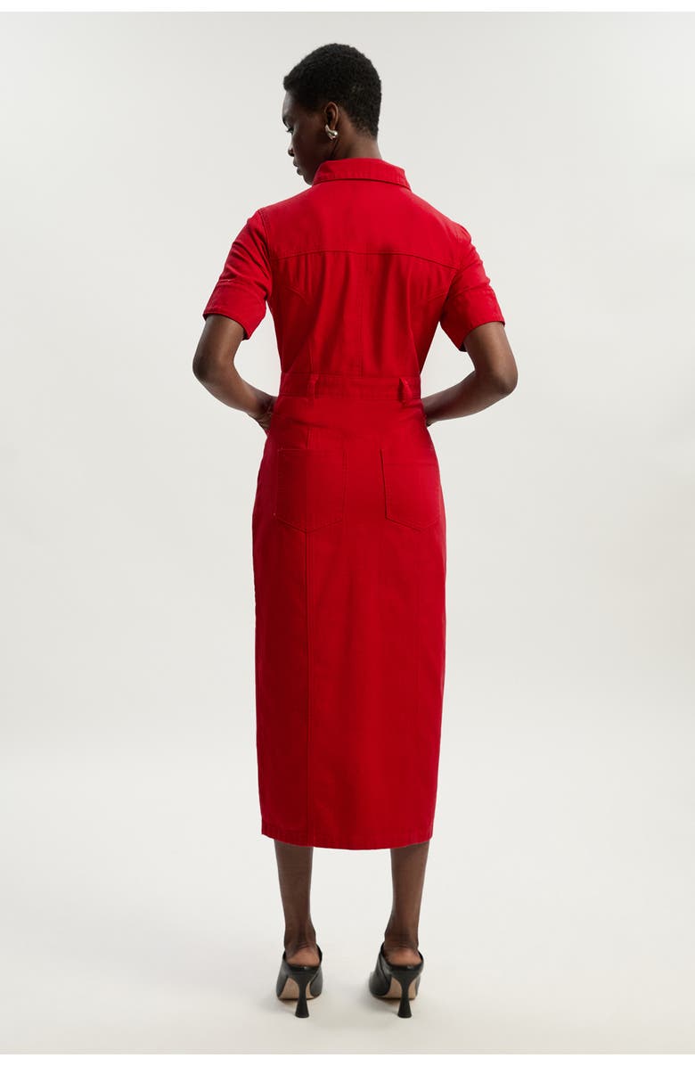 Karen Millen Petite Denim Short Sleeve Shirt Dress, Alternate, color, Red