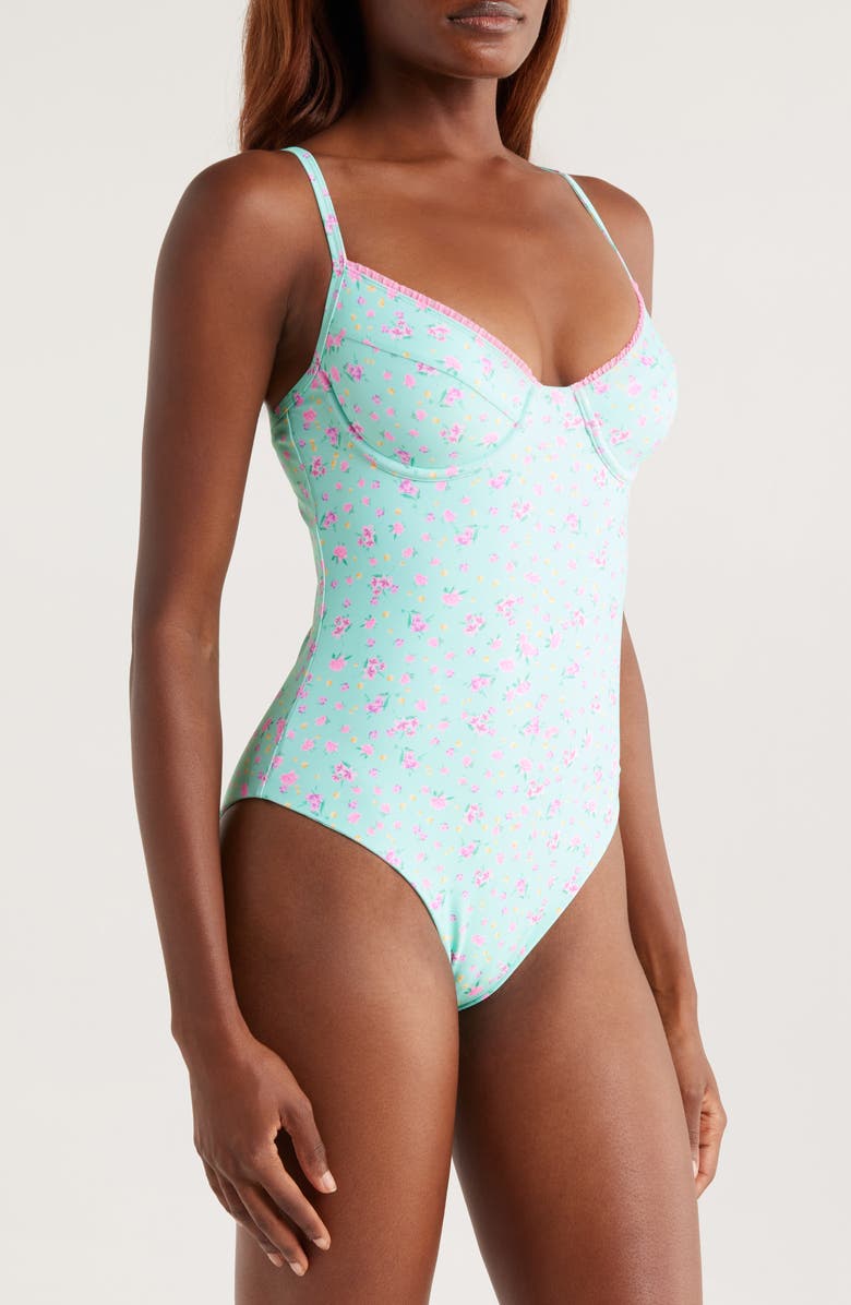 Kulani Kinis Double Ruffle Underwire One-Piece Swimsuit, Alternate, color, Mint Macaron