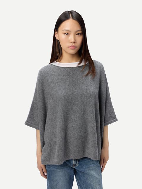 Boat-Neck Cashmere Poncho