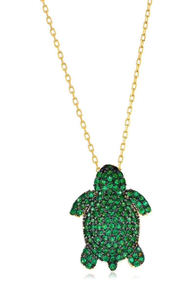 Pavé Turtle Pendant Necklace, Main, color, GREEN