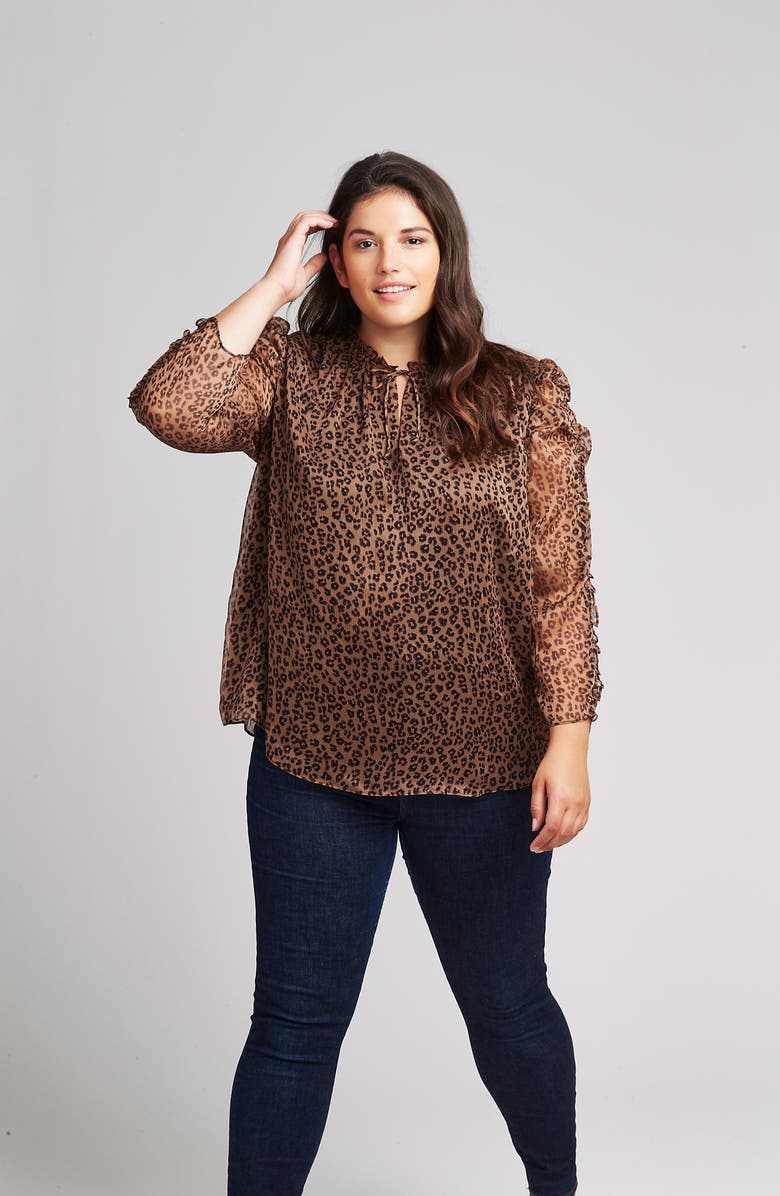 CeCe Leopard Print Ruffle Sleeve Top, Alternate, color,