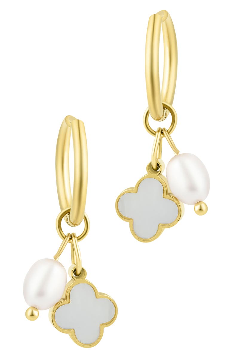 Adornia Freshwater Pearl & Clover Hoop Earrings, Alternate, color, White