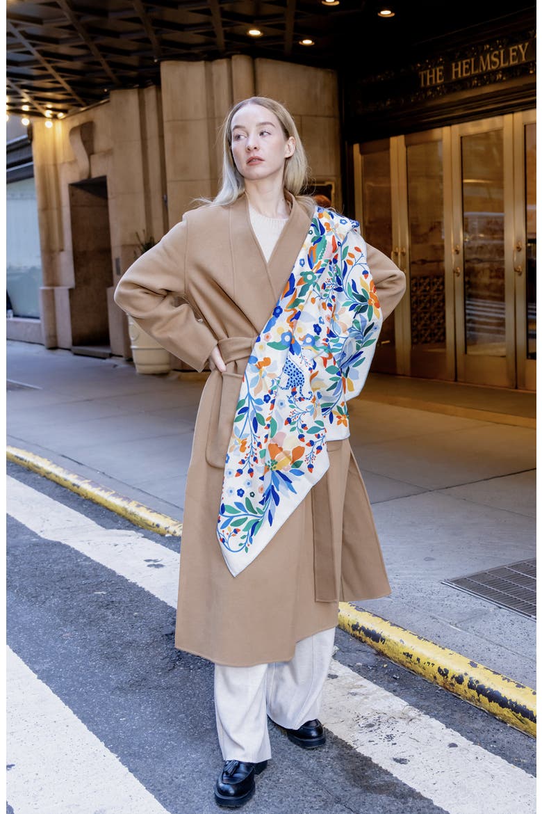 Double Sided Wool Silk Scarf Of Day Jungle Reverie, Alternate, color, Blue