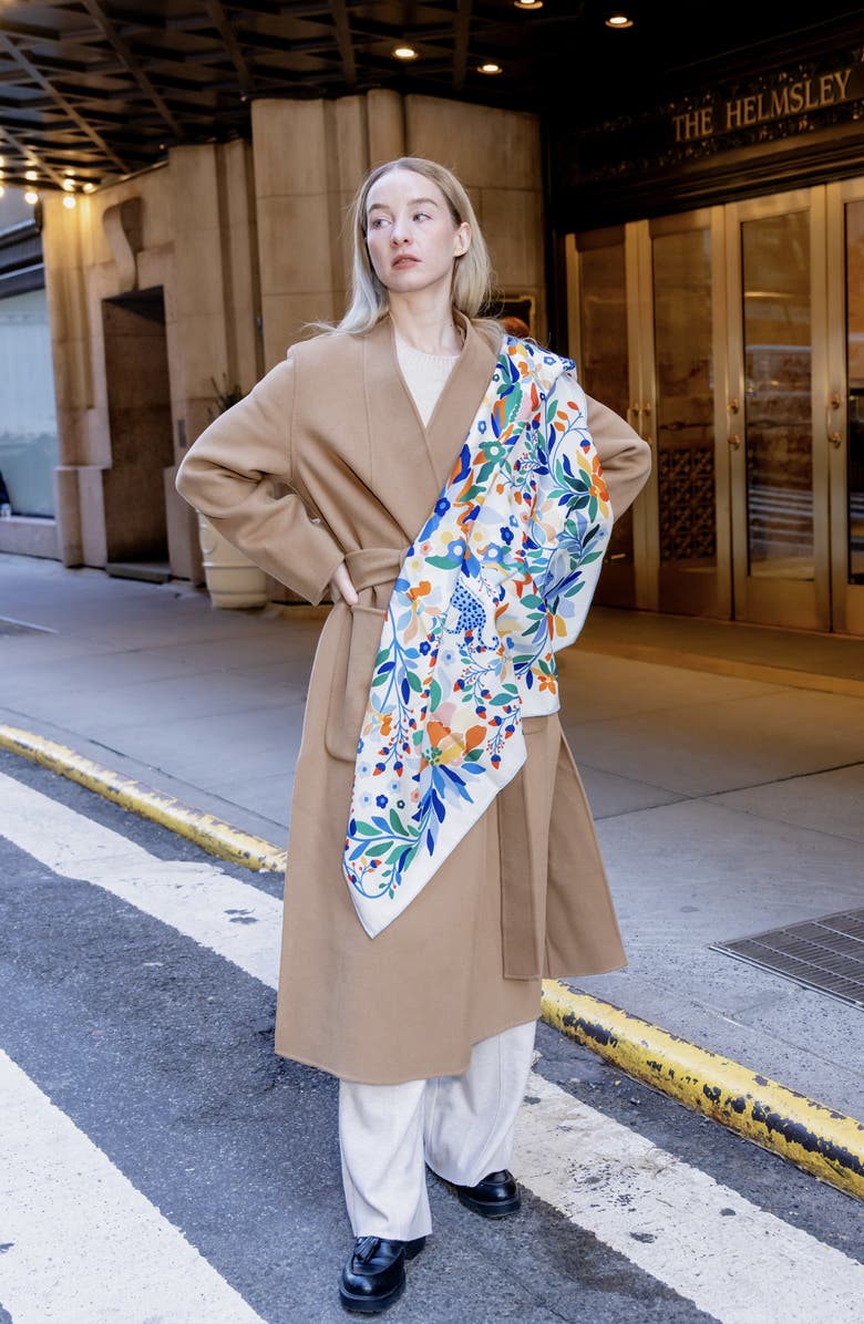 Jessie Zhao New York Double Sided Wool Silk Scarf Of Day Jungle Reverie, Alternate, color, Blue