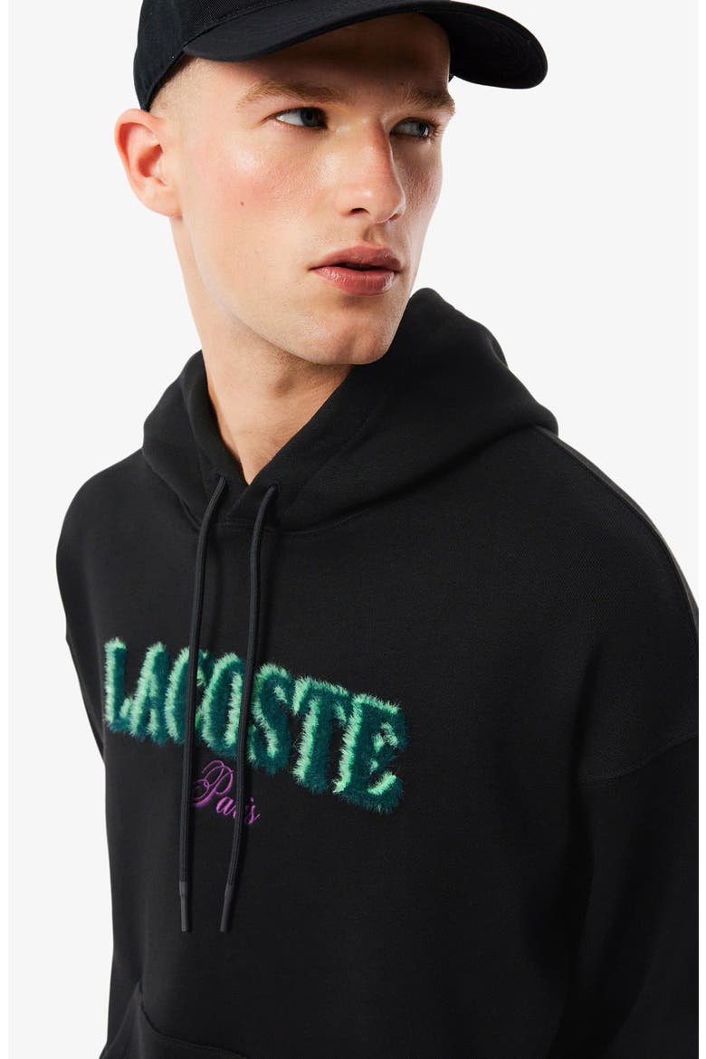 Loose Fit Fuzzy Logo Cotton French Terry Hoodie, Alternate, color, BLACK