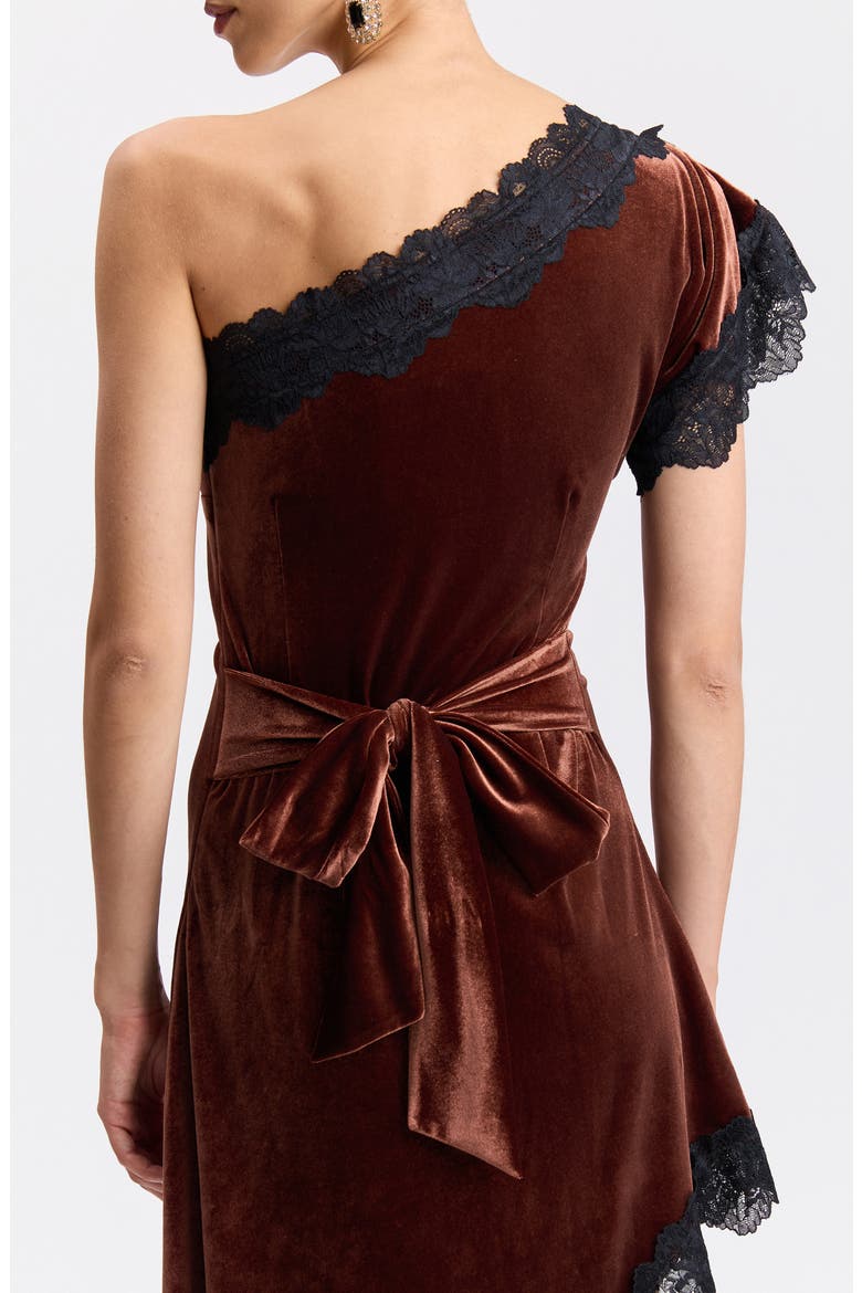 Lace & Velvet Asymmetric Dress, Alternate, color, CHOCOLATE