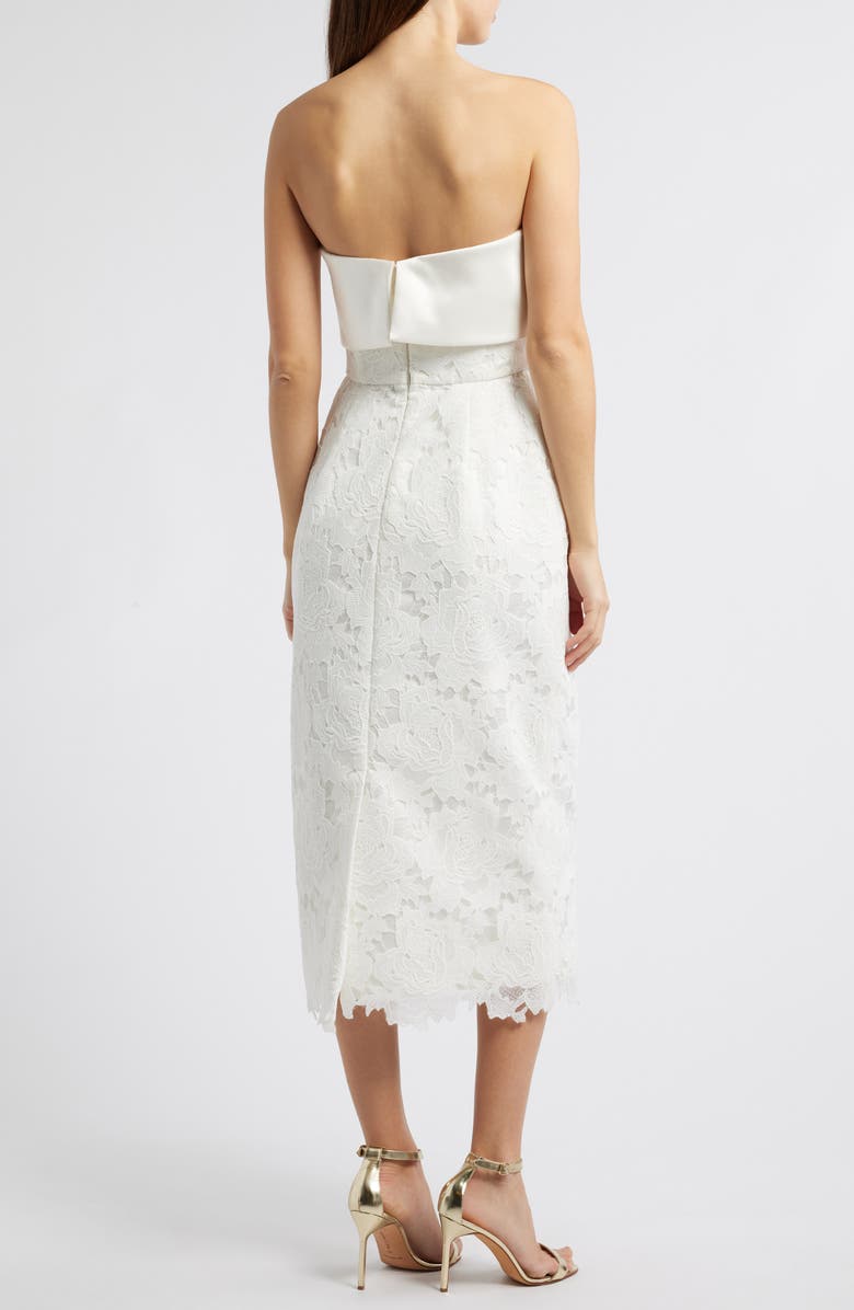 Amsale Strapless Lace Midi A-Line Dress, Alternate, color, Ivory