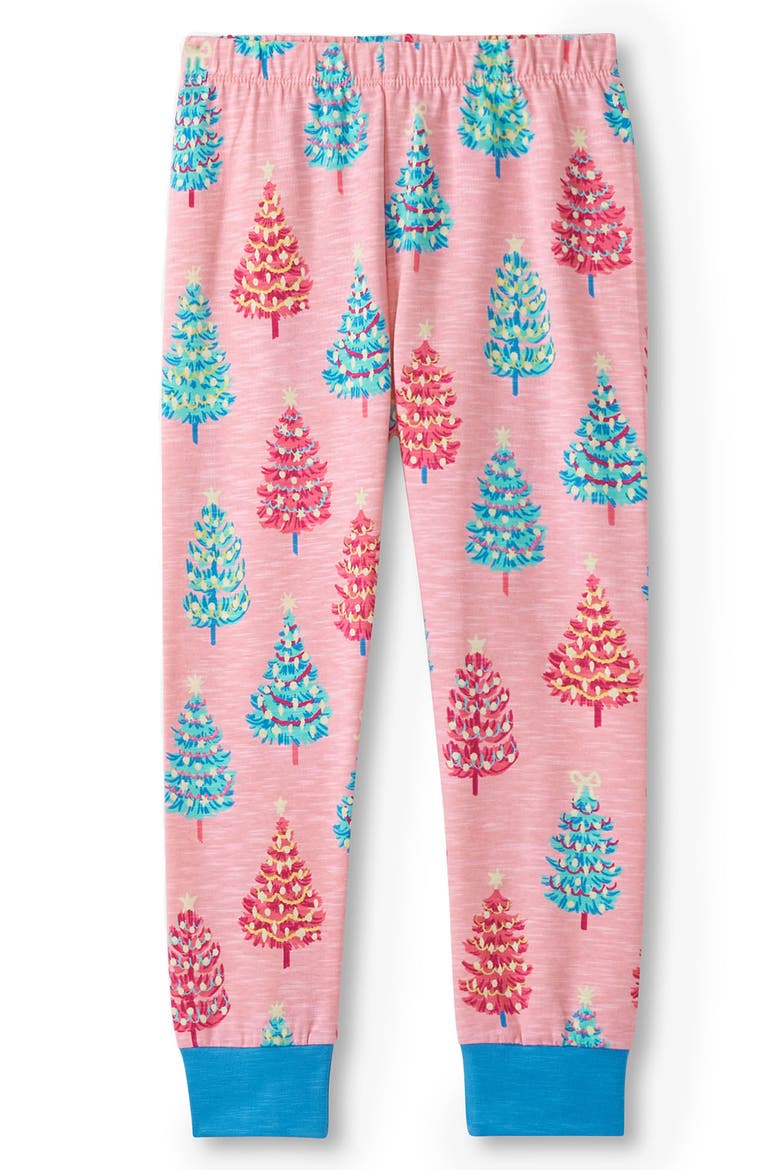 Kids' Christmas Tree Cotton Fitted Two-Piece Pajamas, Alternate, color, ROSE SHADOW