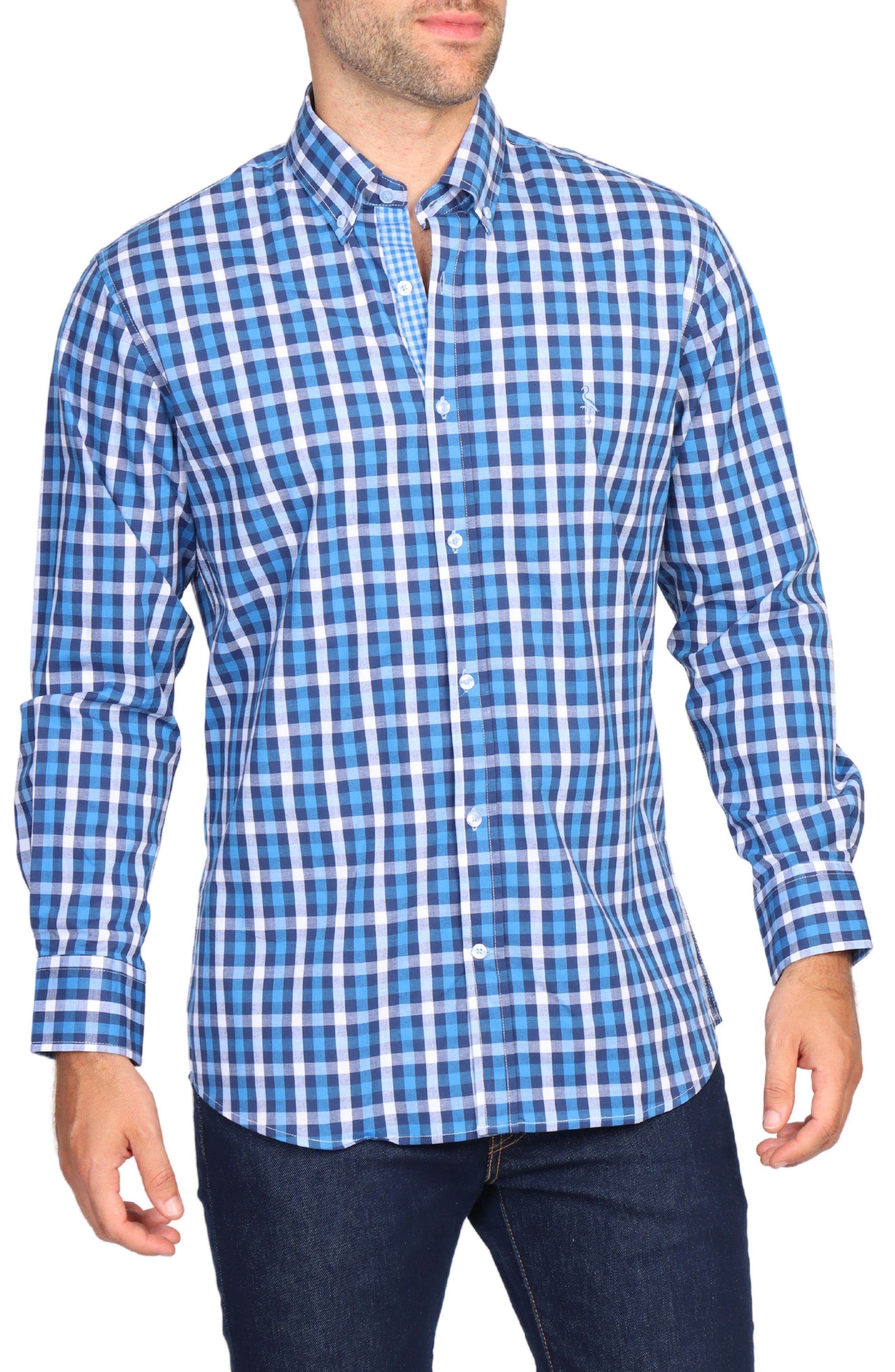 TailorByrd Regular Fit Gingham Stretch Cotton Button-Down Shirt
