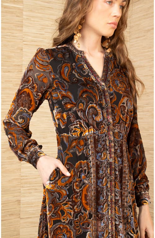 Hale Bob Clarissa Velvet Midi Dress In Brown