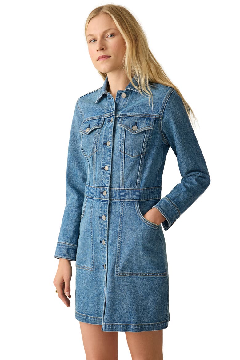 Michelle Long Sleeve Denim Mini Shirtdress, Alternate, color, SEA BRIGHT WASH