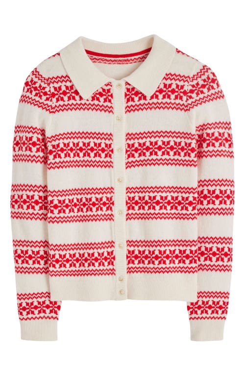 Boden Edie Fair Isle Knitted Shirt Warm Ivory, Red Fair Isle  In Red