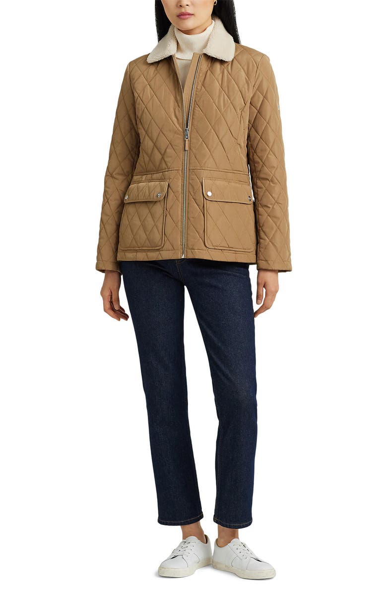 Lauren Ralph Lauren Berber Quilted Faux Shearling Trim Jacket, Alternate, color,