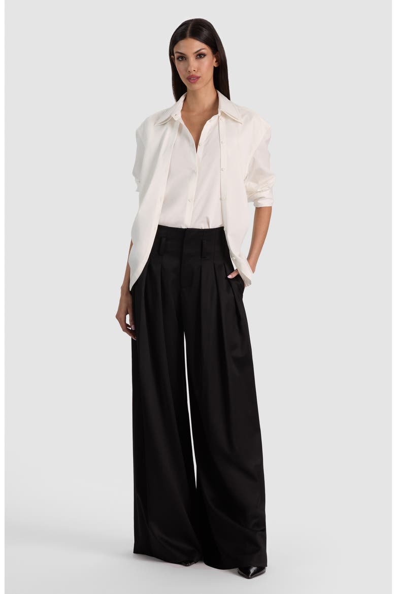 Benson Ultra High Waist Pleated Wide Leg Wool Blend Trousers, Alternate, color, BLACK