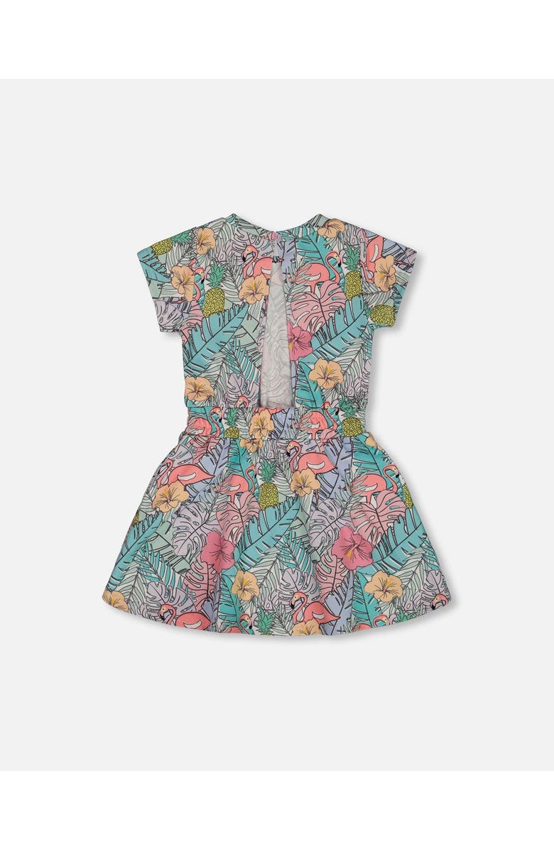 Deux par Deux Little Girl's Printed French Terry Dress Lilac Tropical And Pink Flamingos, Alternate, color, 
