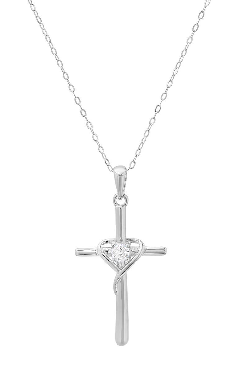 Queen Jewels Sterling Silver CZ Cross Pendant Necklace, Main, color, Silver