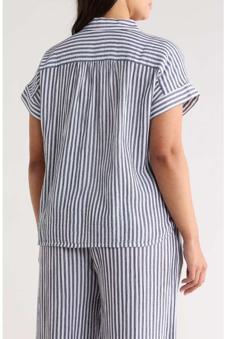 Cotton Gauze Button-Up Shirt, Alternate, color, NAVY- WHITE BRIANNE STRIPE