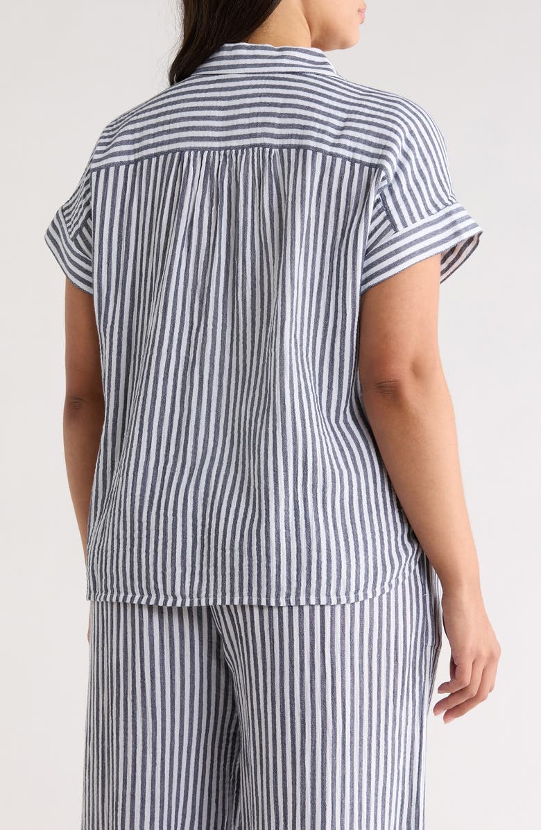 Caslon<sup>®</sup> Cotton Gauze Button-Up Shirt, Alternate, color, Navy- White Brianne Stripe