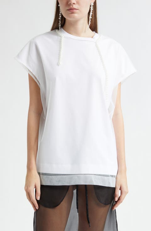 Pearl Trim Layered Liquid T-Shirt