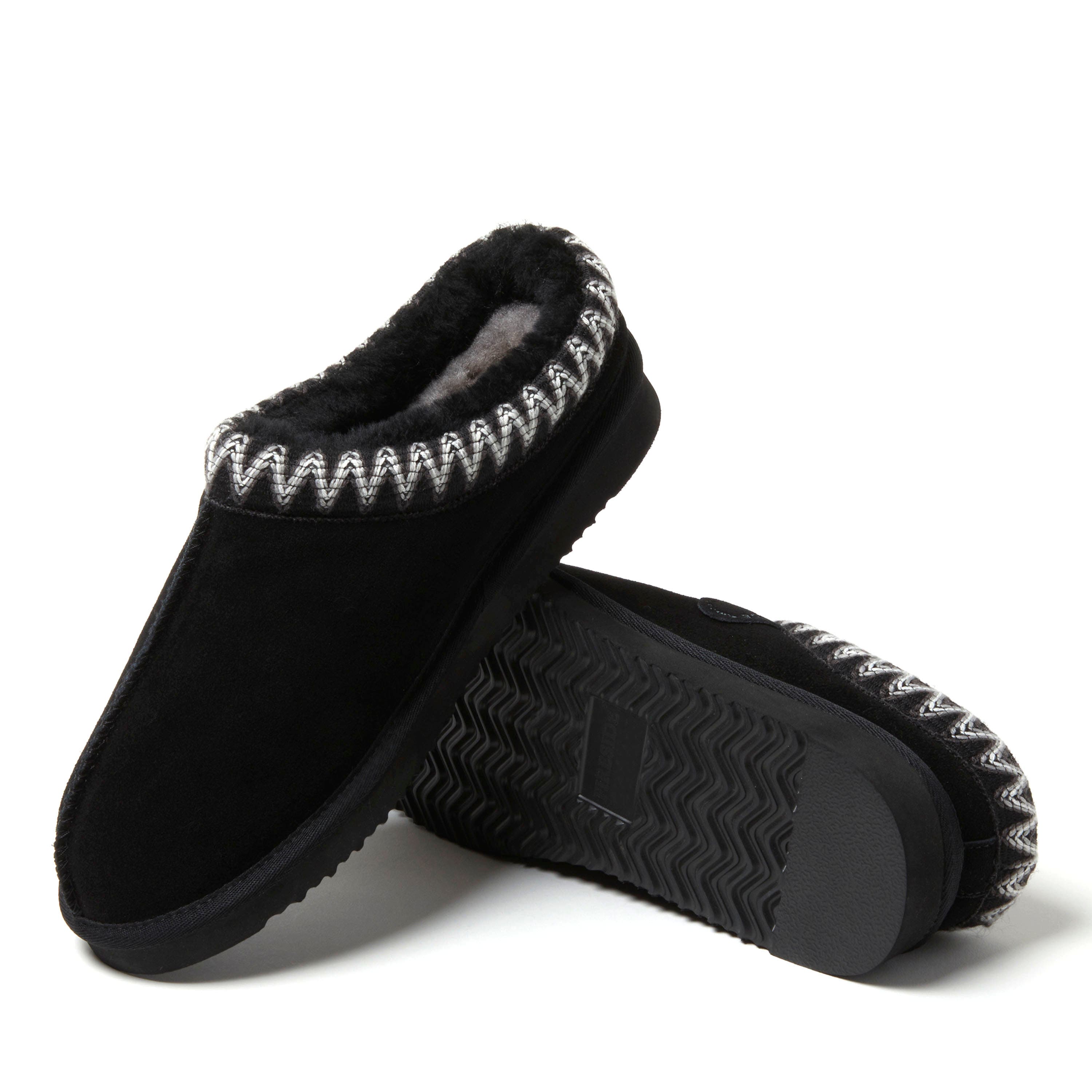DEARFOAMS Fireside Grafton Genuine Shearling Clog Slipper with Taping, Alternate, color, Black