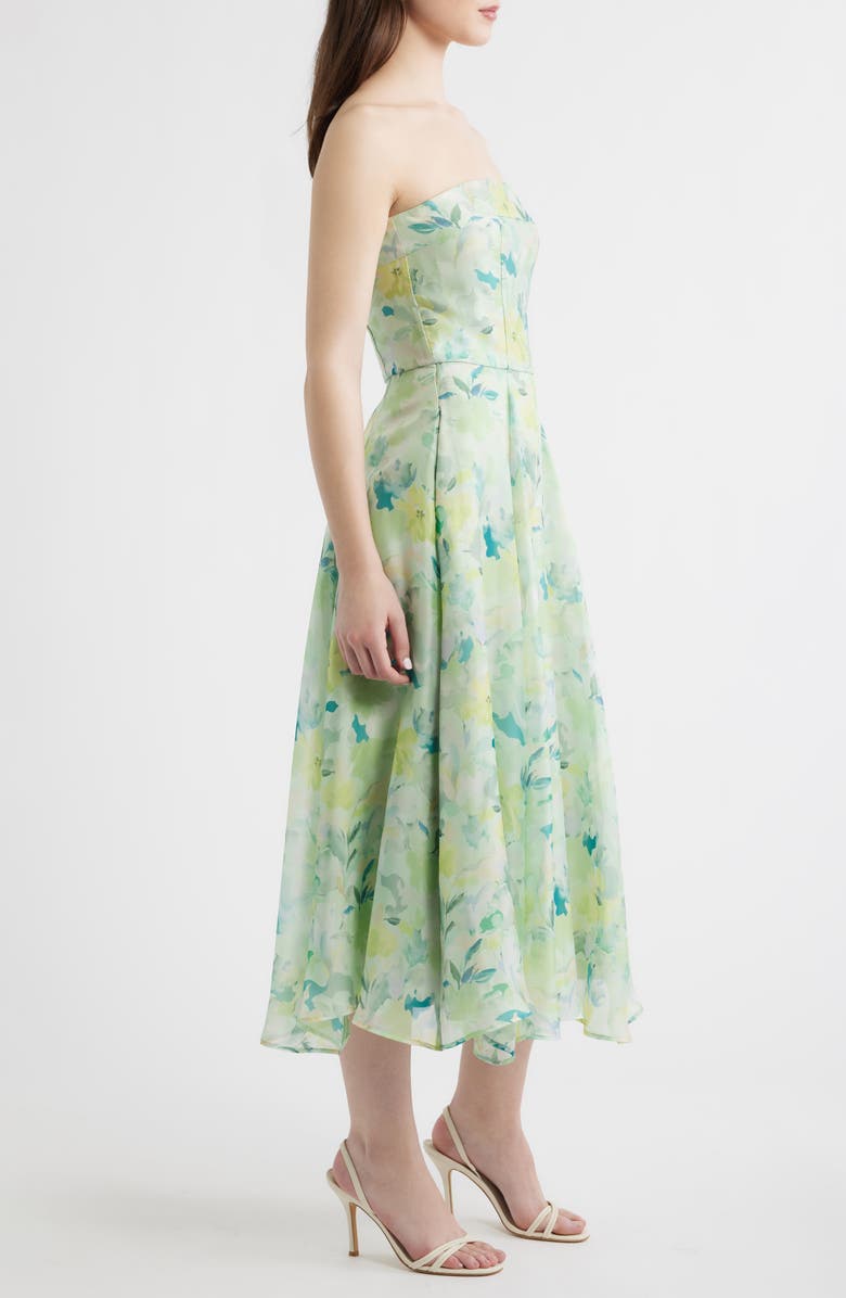 Lulus Elena Floral Print Strapless Midi Dress, Alternate, color, Mint Multi