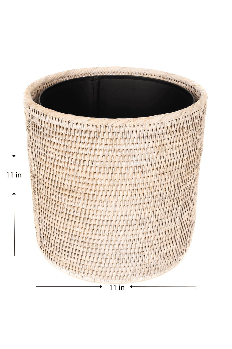 Artifacts Rattan Round Waste Basket with Metal Liner, Alternate, color, White Wash