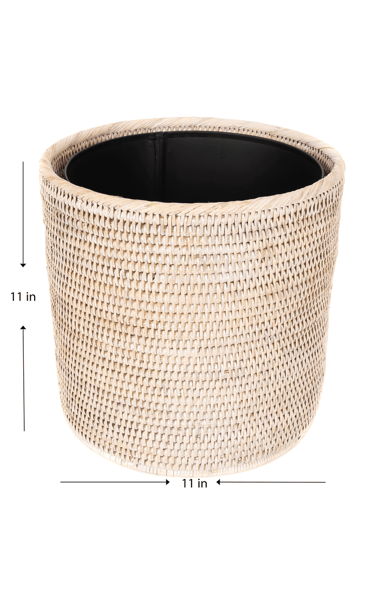 Artifacts Trading Company<sup>™</sup> Artifacts Rattan Round Waste Basket with Metal Liner, Alternate, color, White Wash