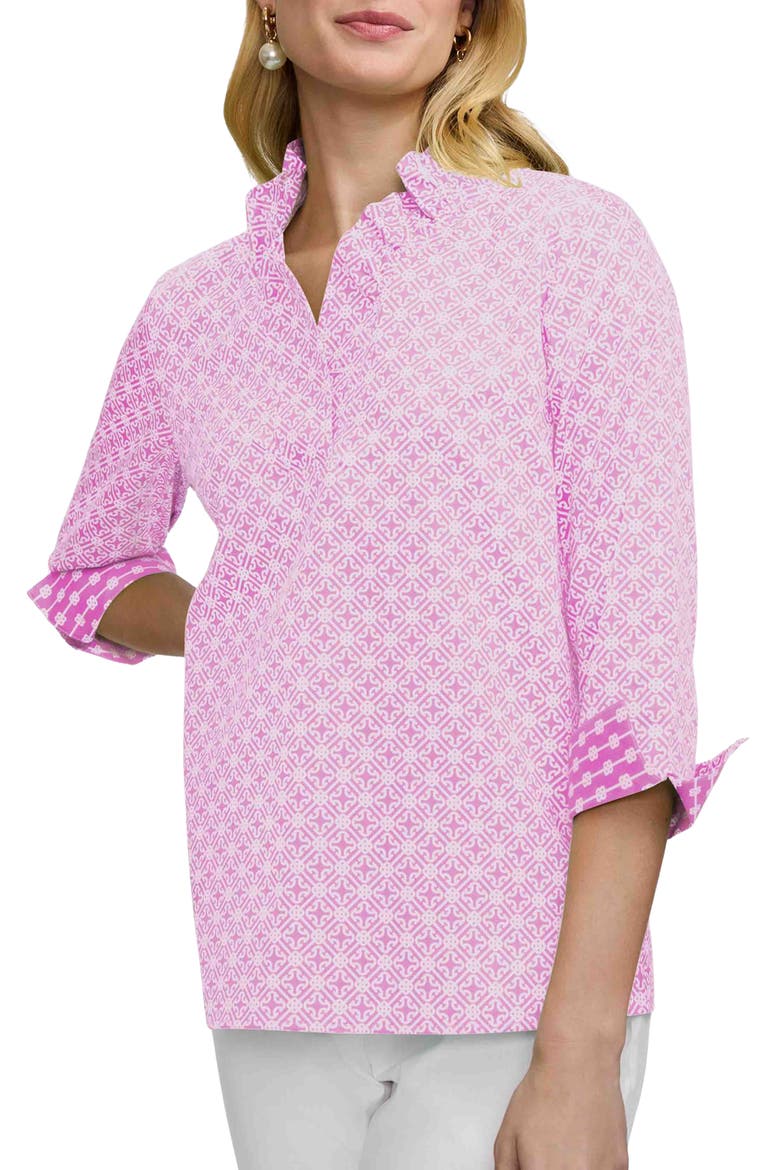 Tammy Geo Lattice Print Ruffle Collar Top, Main, color, PINK/ WHITE