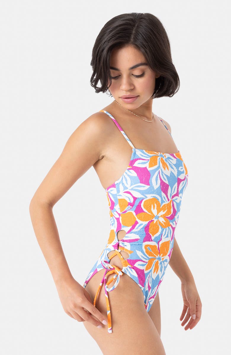 Roxy Topanga Canyon Lace-Up Side One-Piece Swimsuit, Alternate, color, 