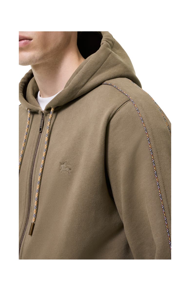 Burberry Check Piping Cotton Zip Hoodie, Alternate, color, Finch Brown