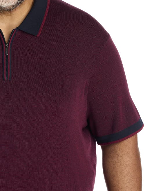 Perry Ellis Big & Tall Colorblocked Stitched Sweater Polo In Burgundy